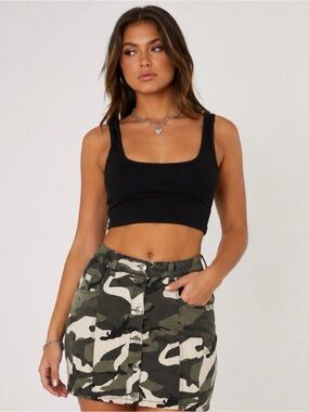 Almost Famous Camo High-Rise Mini Skirt - Green/Black/Cream